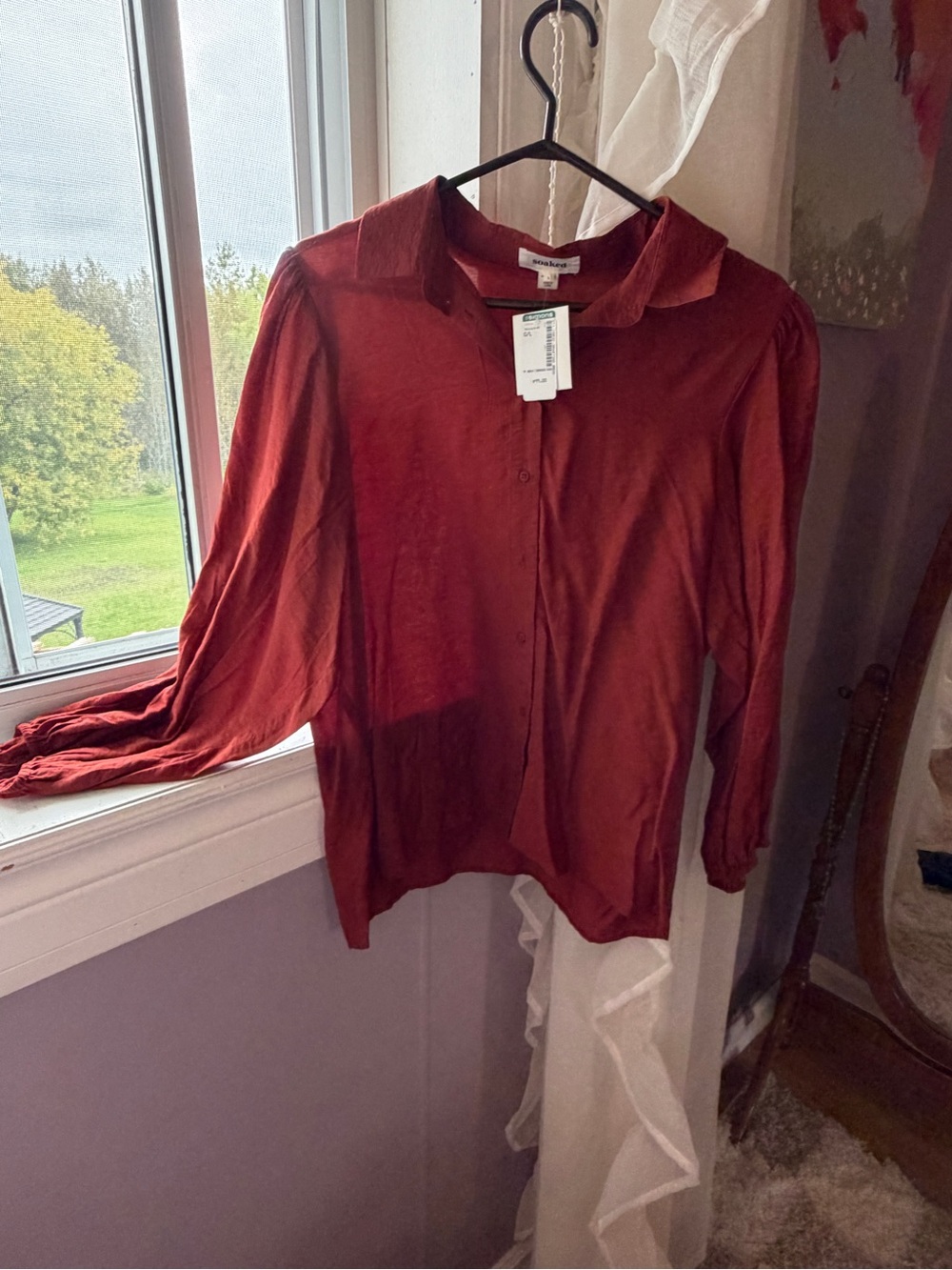 Rust Red Long-Sleeve Button-Up Shirt for women Brand: